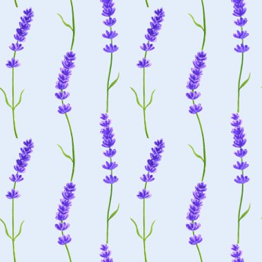 Lavanta çiçekleri. Kusursuz desen. Elle çizilmiş suluboya illüstrasyon. Baskı, kumaş, tekstil, duvar kağıdı için doku.