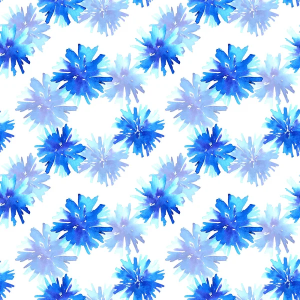 옥수수 꽃과 원활한 패턴. 푸른 아름다운 꽃입니다. 손으로 그린 수채화 그림입니다. 인쇄, 직물, 직물, 벽지에 대한 질감. — 스톡 사진