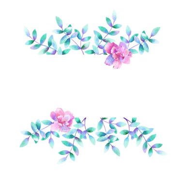 Suluboya dikdörtgen çiçek çerçevesi. Tasarım için şablon. Düğün davetiyeleri, tebrik kartları, doğal kozmetik, baskılar, poster, ambalaj ve çay için idealdir.