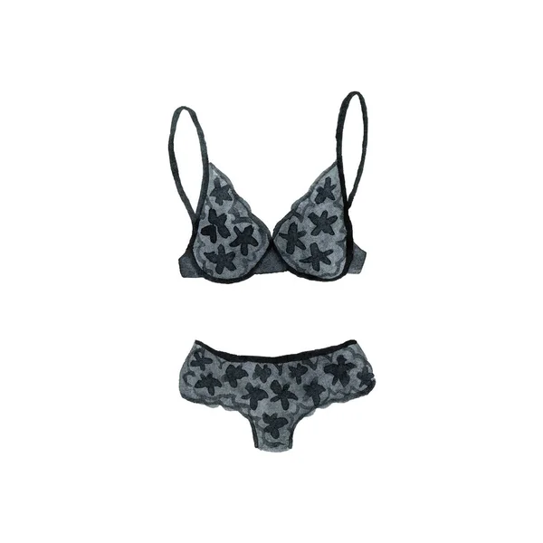 Lingerie preta para mulher. ilustração aquarela desenhada à mão. Isolado sobre fundo branco . — Fotografia de Stock