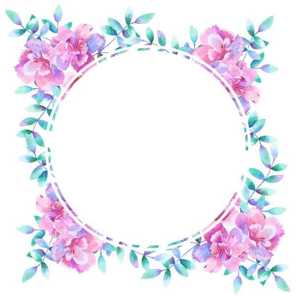 水色圆形花卉框架。用于设计的模板。完美的婚礼邀请, 贺卡, 天然化妆品, 印刷品, 海报, 包装和茶. — 图库照片