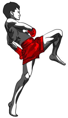 Muay-Thai boksör şampiyonu diz tekmesi silueti