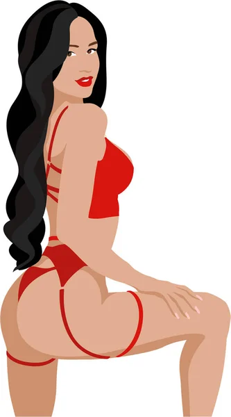 Gorgeous Woman Hot Red Underwear — Stock Vector