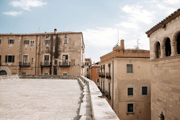 Girona Spanyolország Üres Lépcsők Kilátás Templom Santa Maria Nincs Ember — Stock Fotó