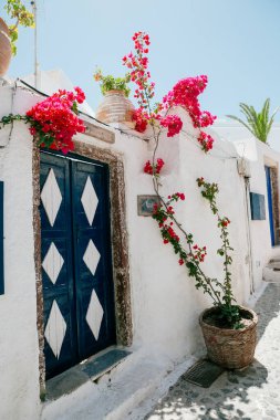Beyaz evler, lüks villalar ve oteller Oia, Santorini Adası, Yunanistan