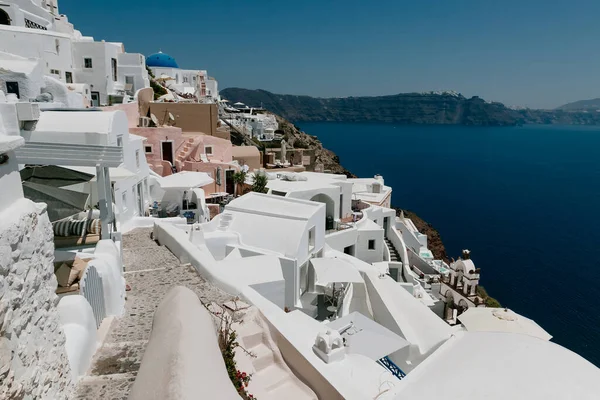 Білі Будинки Розкішні Вілли Готелі Острів Санторіні Греція — стокове фото