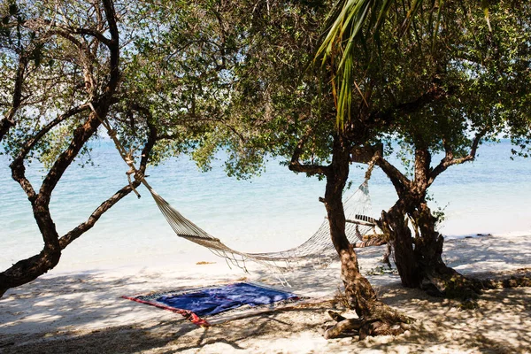 Spiaggia Tropicale Thailandia Con Oceano Blu Sabbia Bianca Amaca — Foto Stock