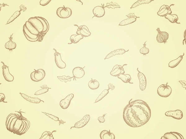 顶部视图插图 在牛皮纸上画手写水果和蔬菜 — 图库照片