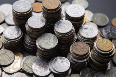 Para. Yığınlar farklı ruble sikke, sikke arka plan