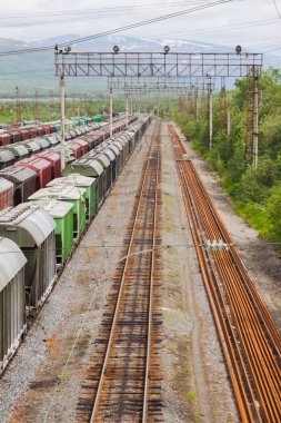 İstasyonu ile birçok trenler gündüz yük, yukarıdan görüntüleme