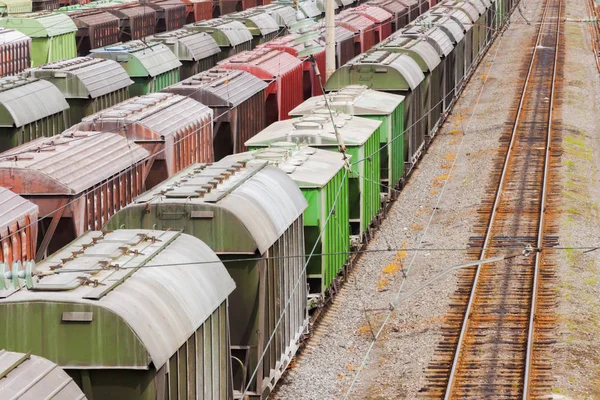Güterbahnhof Mit Vielen Zügen Tagsüber Blick Von Oben — Stockfoto