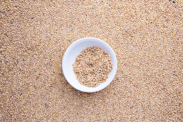 Barley grain malt background and cup with grain in middle Stock Picture