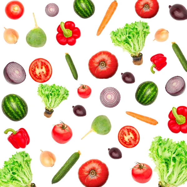 Vegetables isolated on white background top view collage — Stock Photo, Image