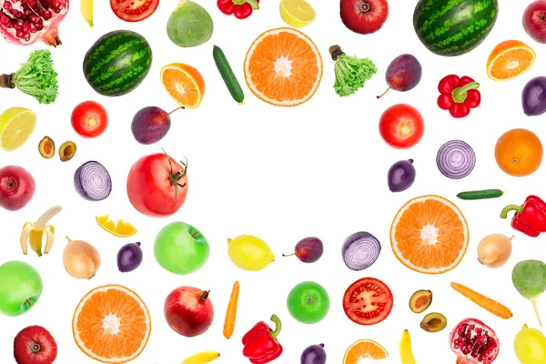Zöldség és gyümölcs élelmiszer minta háttér felülnézet elszigetelt — Stock Fotó