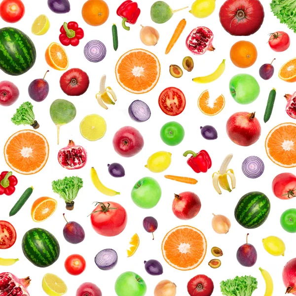 Grönsaker och frukter mat mönster bakgrund ovanifrån isolerade — Stockfoto