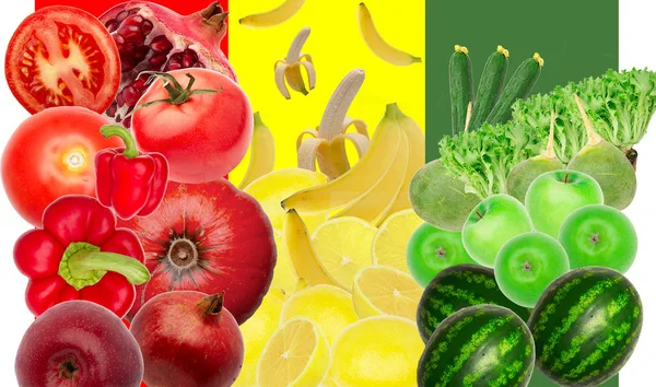 Vegetables fruits rainbow pattern background isolated copyspace — Stock Photo, Image