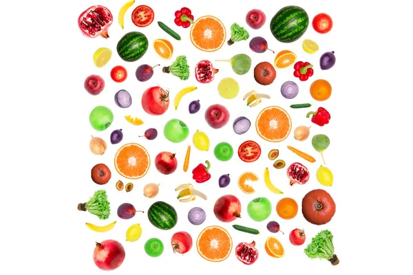 Vegetables and fruits Food pattern background Top view isolated — Stock Photo, Image
