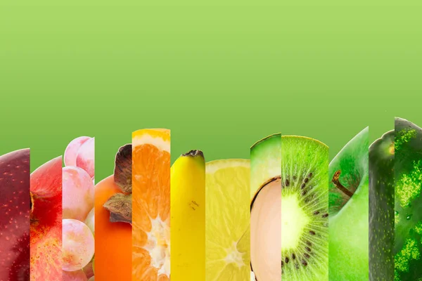 Rainbow färgglada frukt rand samling på grön bakgrund — Stockfoto