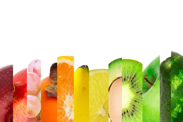 Rainbow colorful fruit stripe collection isolated on white background — Stock Photo, Image