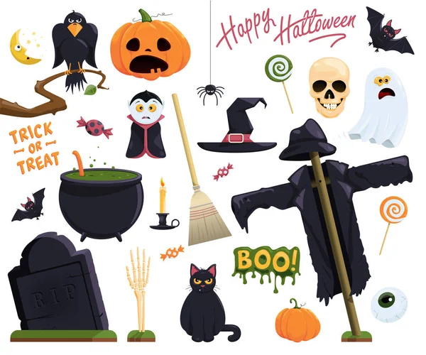 Çeşitli Halloween Simgeler Vektör Kümesi — Stok Vektör