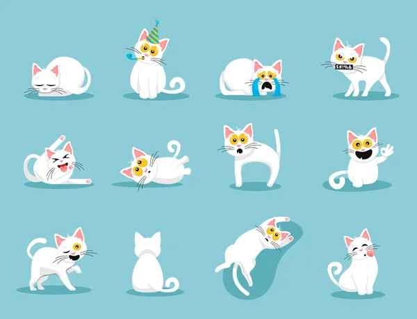 Vector Colección Dibujos Animados Varios Gatitos Blancos — Vector de stock