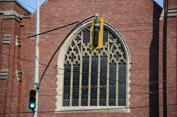 Lampu Lalu Lintas Hijau Depan Christ Church Cathedral Victoria British — Stok Foto