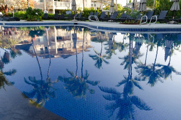 Végtelen medence pálmafákkal tükröződésekkel Waikoloa — Stock Fotó