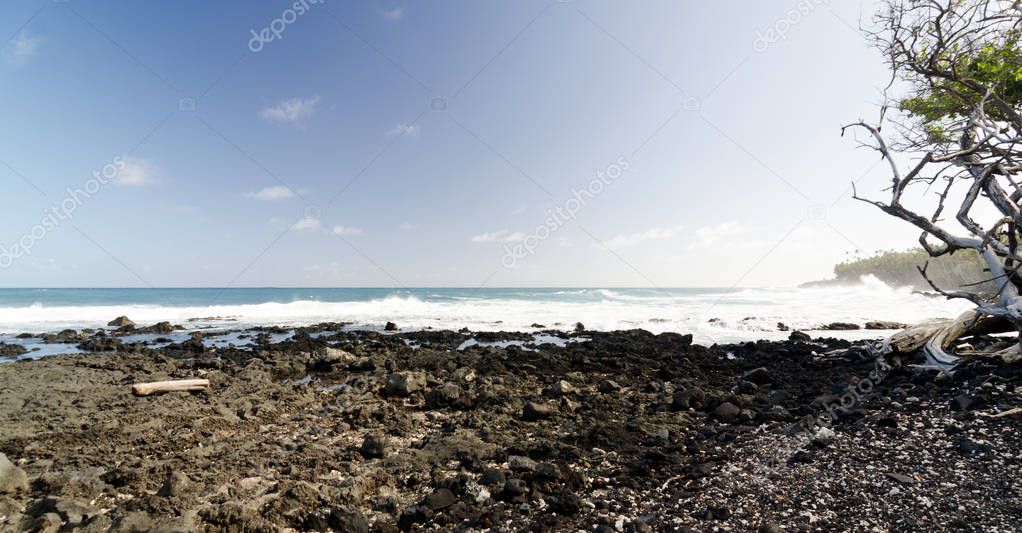 Black sands and rocks at Pohoiki  beach