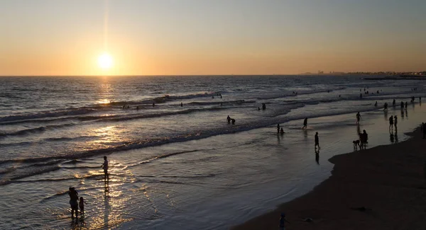 Newport İskelesi'nde gün batımını izleyen sahilciler