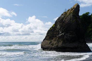 Düşük gelgit sırasında Ruby Sahili 'ndeki bazalt kayaları, Olympic National Park, Washington