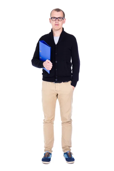 Молодой Привлекательный Студент Офисный Работник Стоящий Изолированно Белом Фоне — стоковое фото