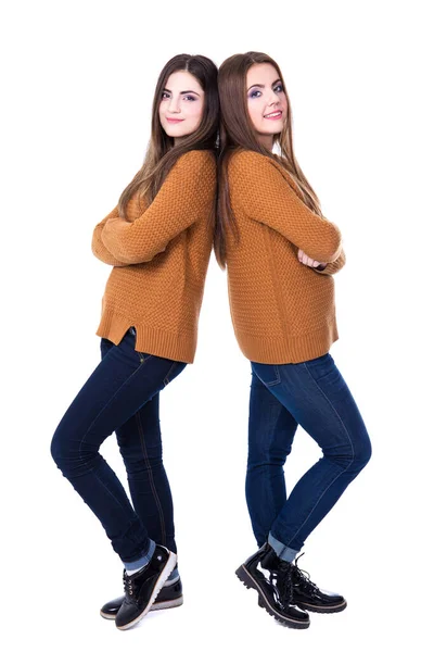 Friendship Concept Full Length Portrait Two Girls Isolated White Background — Stock Photo, Image