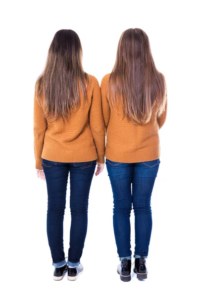 Friendship Concept Back View Two Girls Standing Isolated White Background — Stock Photo, Image