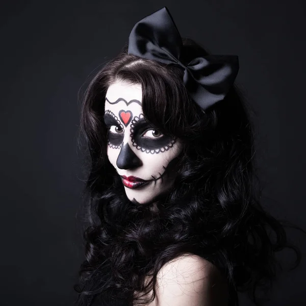 Criativo Halloween Make Bruxa Mulher Monstro Sobre Fundo Preto — Fotografia de Stock