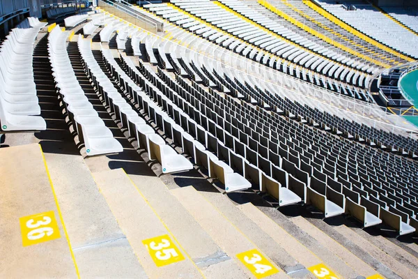 Sport Concept Lege Plastic Stoelen Grote Sport Stadion — Stockfoto
