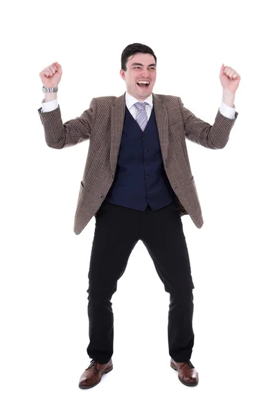 Cheerful Businessman Celebrating Something Isolated White Background — Stock Photo, Image