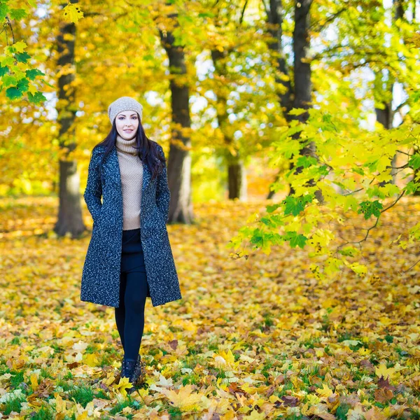 Sonbahar Parkında Poz Veren Güzel Bir Genç Kadının Uzun Bir — Stok fotoğraf