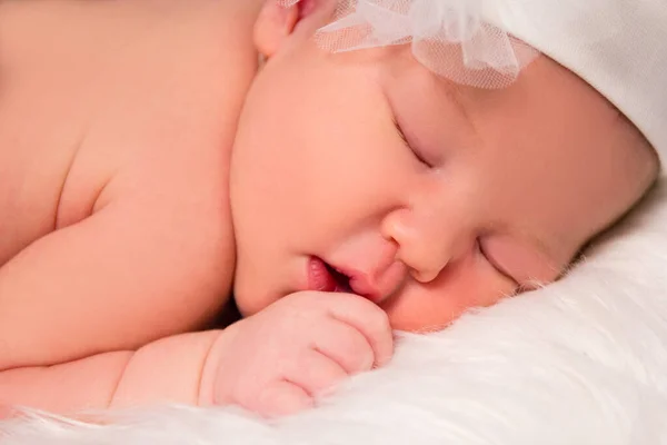 Close Portrait Cute Little Newborn Baby Sleeping — Stock Photo, Image