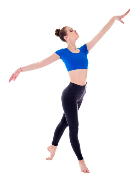 Joven Mujer Delgada Bailarina Posando Aislada Sobre Fondo Blanco — Foto de Stock