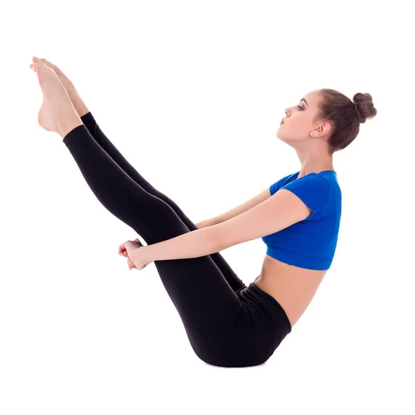 Young Woman Doing Fitness Exercises White Background — Stock Photo, Image