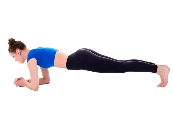 Jong Mooi Sportief Vrouw Plank Geïsoleerd Witte Achtergrond — Stockfoto