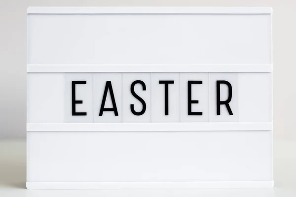 Close Vintage Lightbox Word Easter Table — Stock Photo, Image