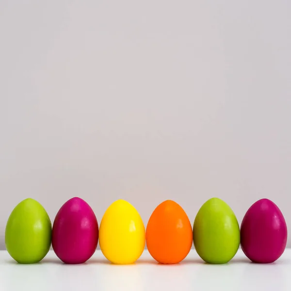 Easter Background Close Colorful Painted Easter Eggs Table Copy Space — Stock Photo, Image