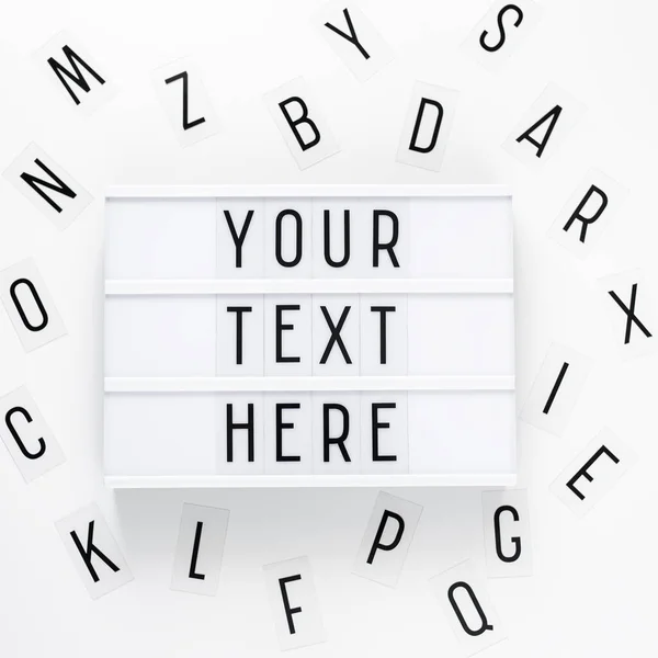 Lightbox Words Your Text Here Letters White Background — Stock Photo, Image