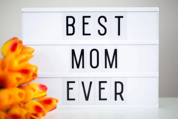 Festa Della Mamma Lightbox Con Parole Miglior Mamma Sempre Fiori — Foto Stock