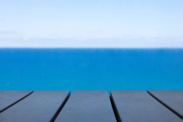 Wooden Table Summer Blue Sea Sky Background — Stock Photo, Image