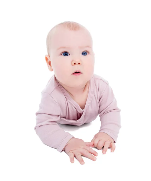 Portrait Funny Surprised Baby Girl Toddler Isolated White Background — Stock Photo, Image