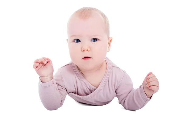 Portrait Funny Baby Girl Toddler Isolated White Background — Stock Photo, Image