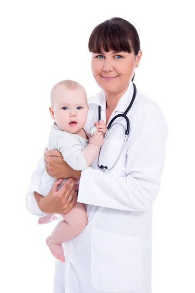 Retrato Del Pediatra Médico Femenino Que Sostiene Una Pequeña Paciente — Foto de Stock