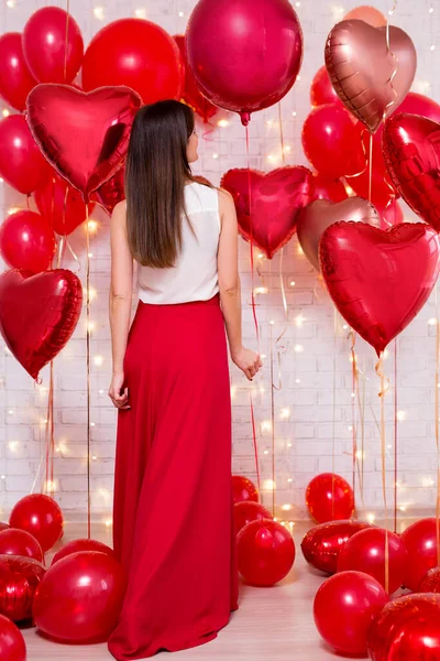 Love Valentine Day Concept Back View Slim Woman Heart Shaped — Stock Photo, Image